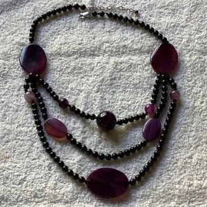 Necklace purple lepidolite and black beads